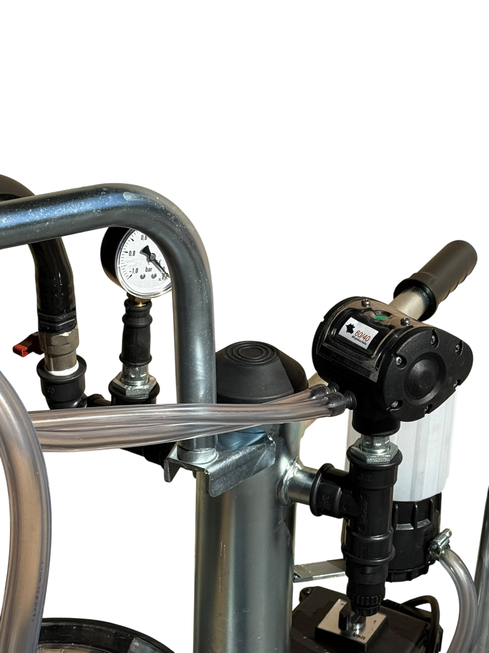 Minimilker Modell ECO+, Vakuumpumpe geölt, 30 Liter Edelstahl Eimer, 150cc Melkzeug std., Black Milk 60/40 Pulsator kompl.