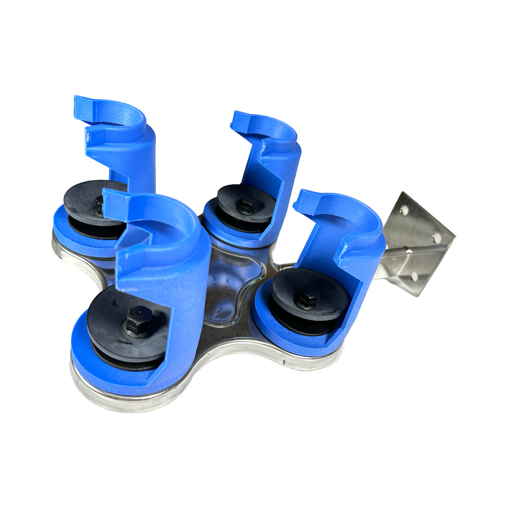 Spülgerät aufklappbar, Anschluss rechts, mit Kunststoff Halterung, blau