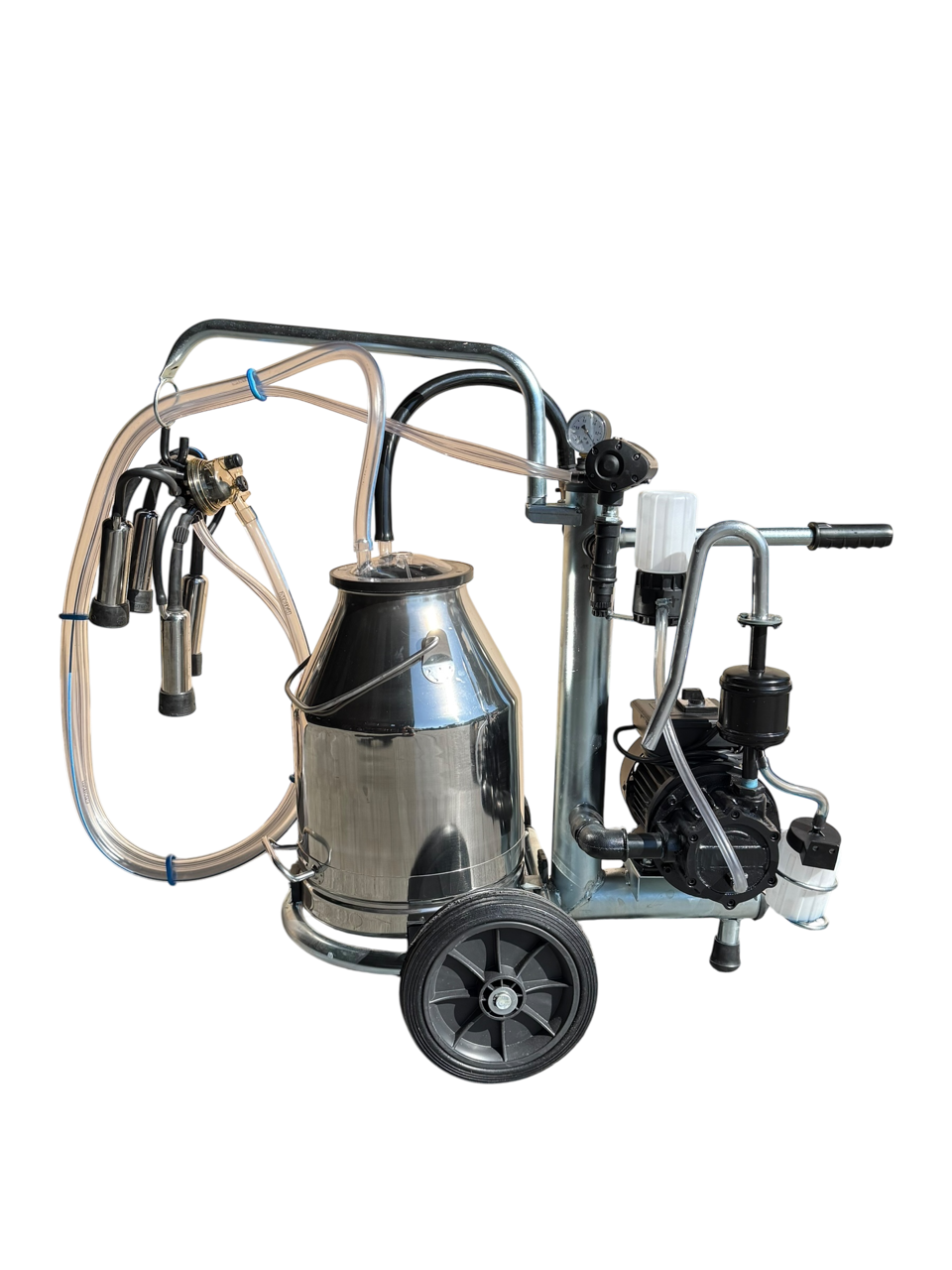 Minimilker Modell ECO+, Vakuumpumpe geölt, 30 Liter Edelstahl Eimer, 150cc Melkzeug std., Black Milk 60/40 Pulsator kompl.