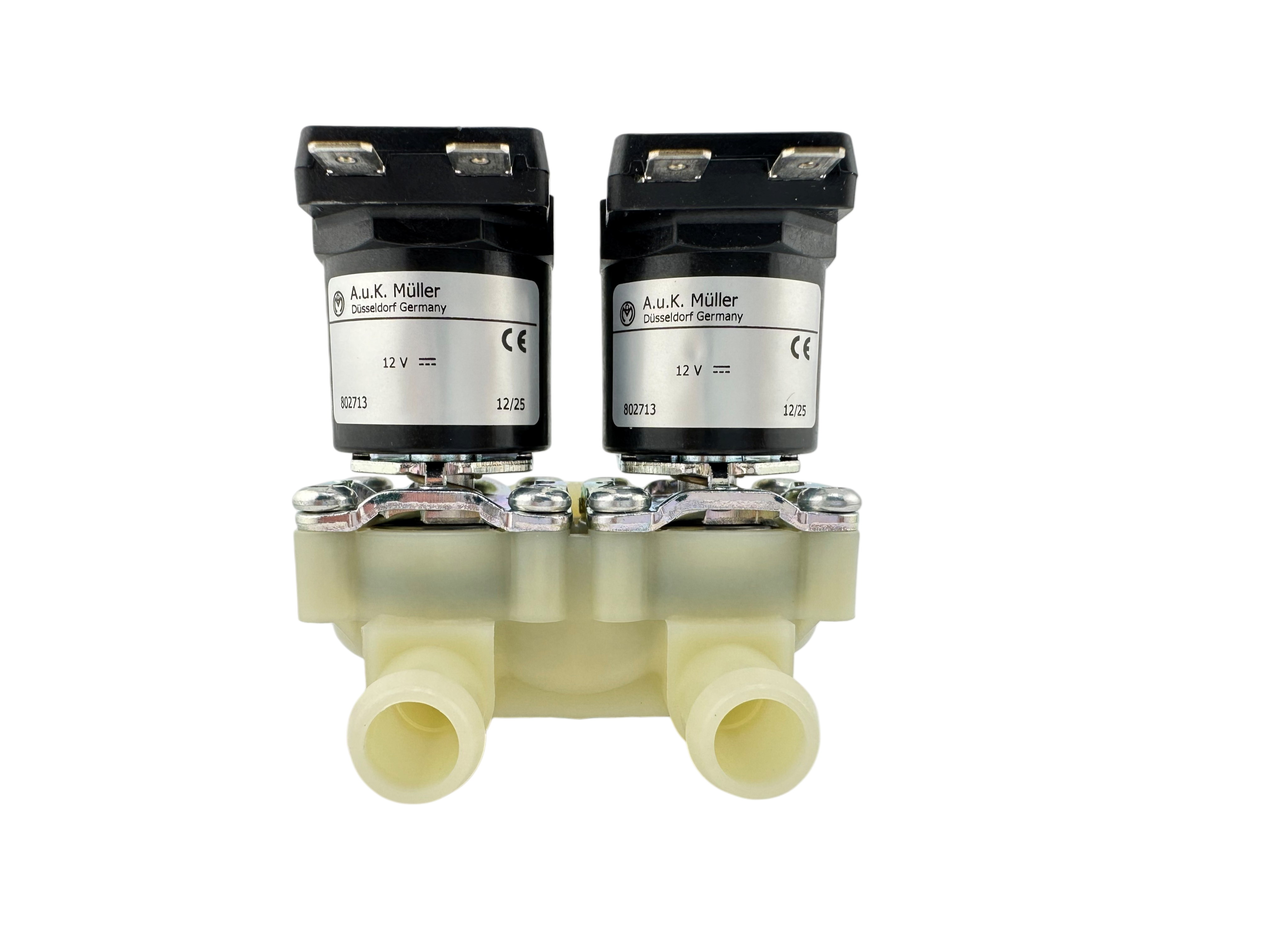 Doppel Magnetventil, gerade, 12V(=), ¾" Anschlussgewinde, Ø 13,5mm Stutzen