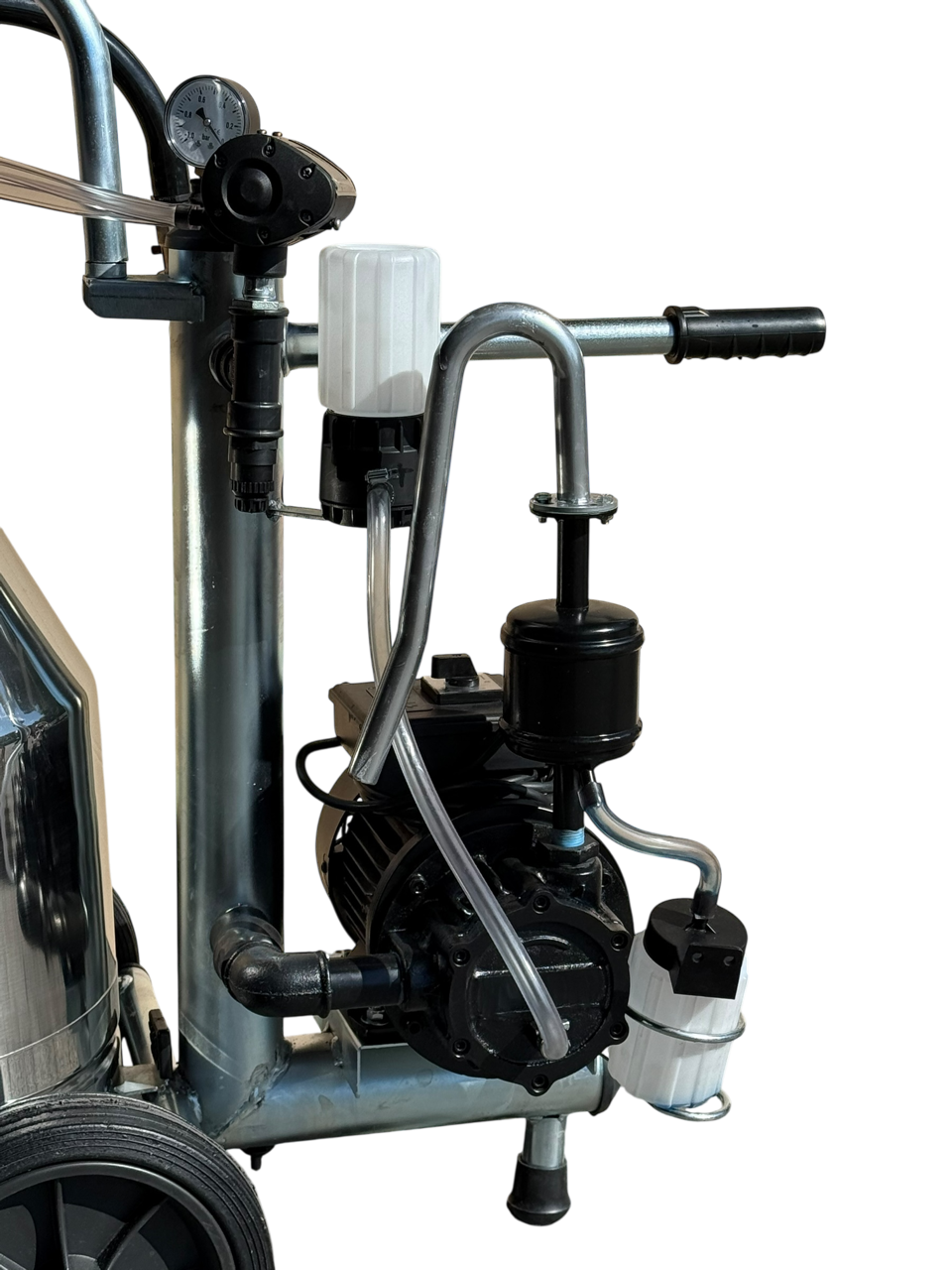 Minimilker Modell ECO+, Vakuumpumpe geölt, 30 Liter Edelstahl Eimer, 150cc Melkzeug std., Black Milk 60/40 Pulsator kompl.