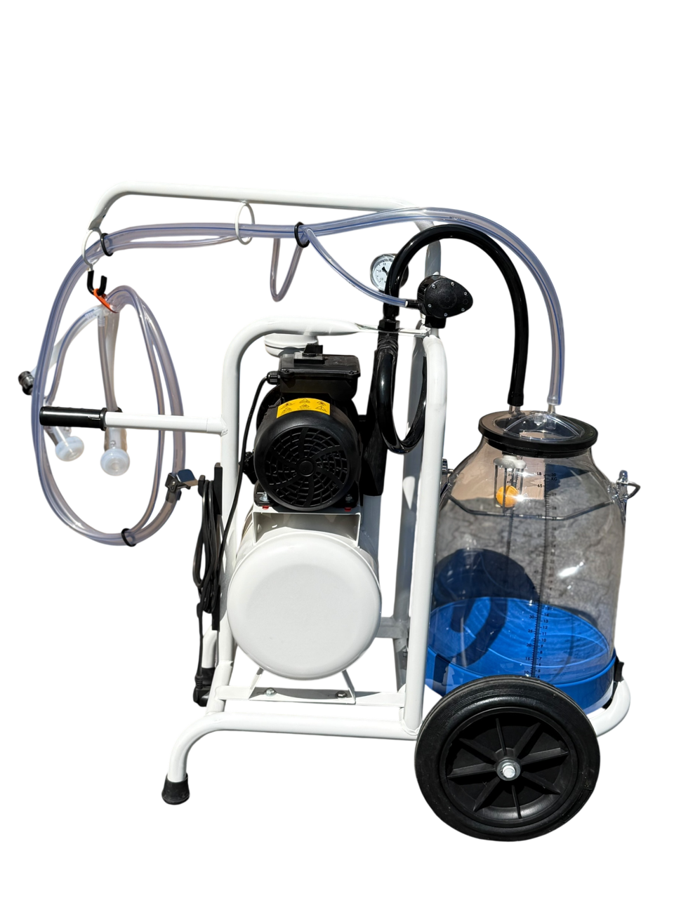 Minimilker "Ziege Classic" mit Vakuumtank, ITP Ziegen Melkzeug, Silikon Zitzengummis, Vakuumuhr und Vakuumregler, 30 ltr. Kunststoff Eimer, Vakuumpumpe 220 V, 200L/min, Black Milk Pulsator und PVC Schläuche