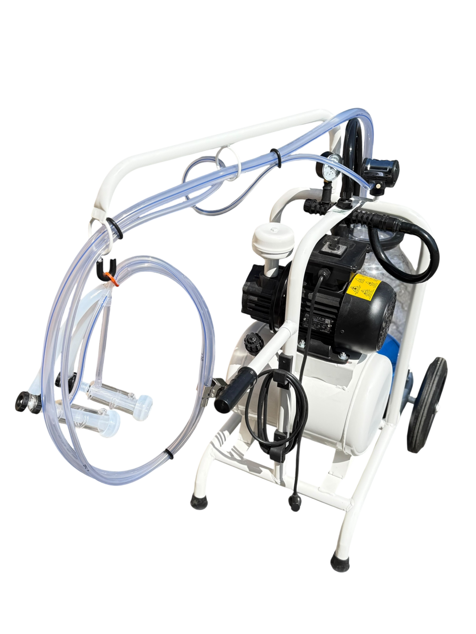 Minimilker "Ziege Classic" mit Vakuumtank, ITP Ziegen Melkzeug, Silikon Zitzengummis, Vakuumuhr und Vakuumregler, 30 ltr. Kunststoff Eimer, Vakuumpumpe 220 V, 200L/min, Black Milk Pulsator und PVC Schläuche