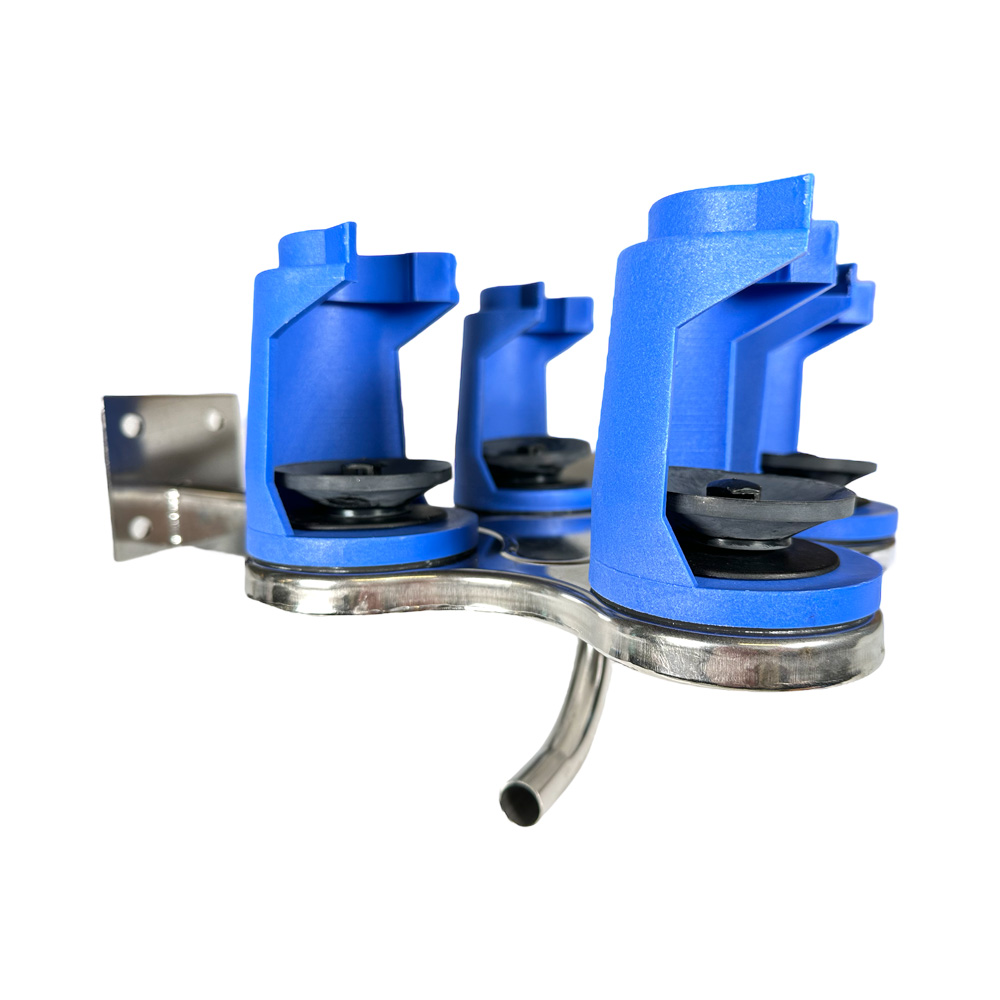 Spülgerät aufklappbar, Anschluss rechts, mit Kunststoff Halterung, blau